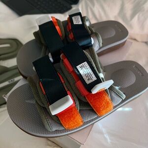Suicoke Olive and Orange Sandals
